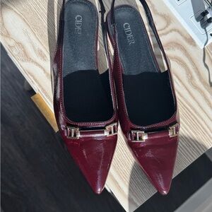 Cider Maroon Slingback Flats with Gold Accent